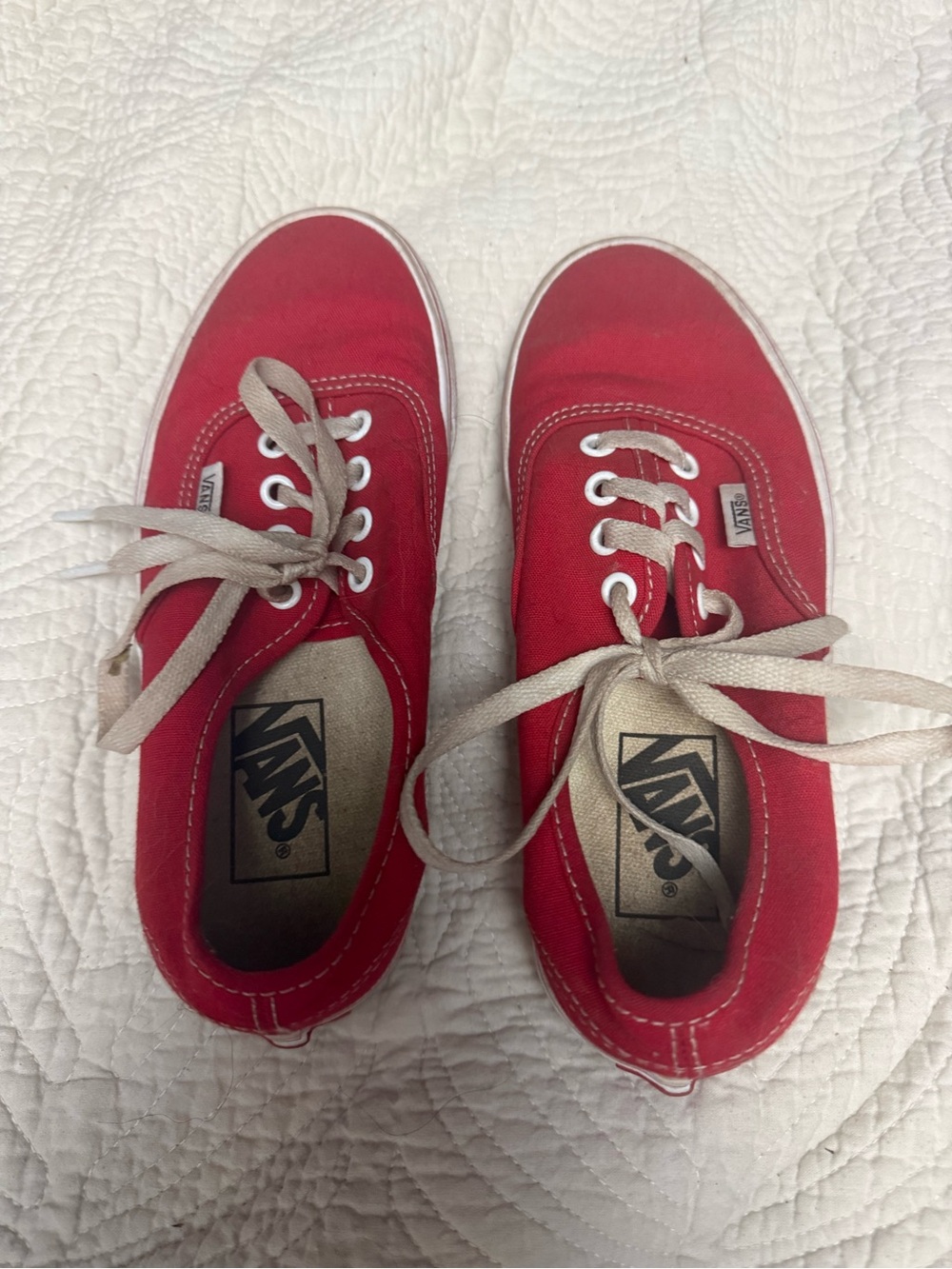 Vans Red Canvas Low-Top Sneakers with White Laces